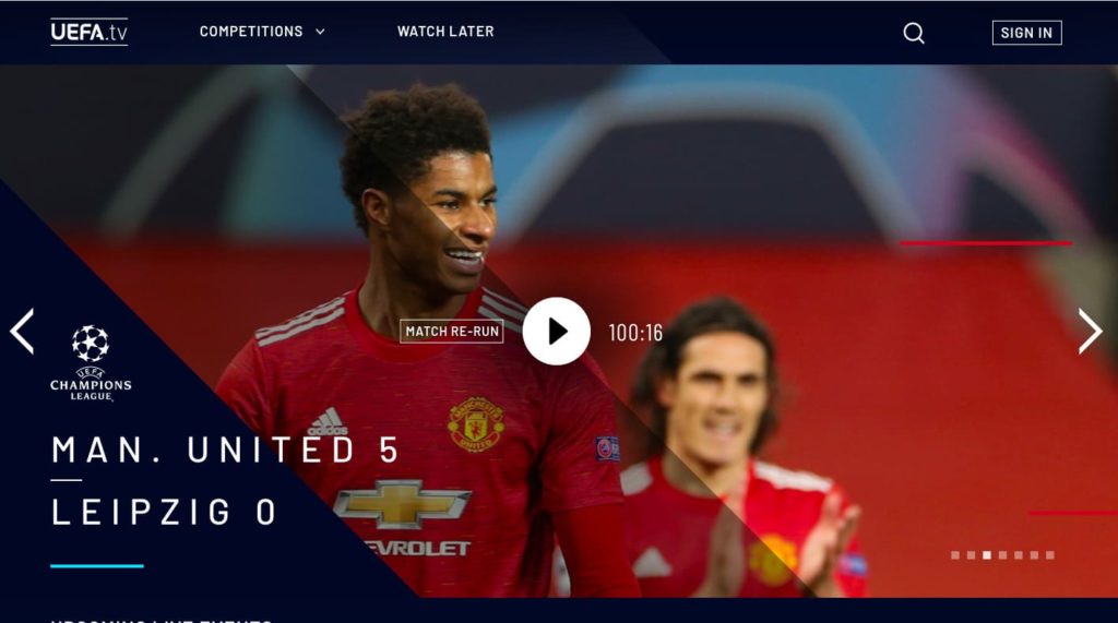 ① UEFA.tv公式サイトを開く(アプリをインストール)