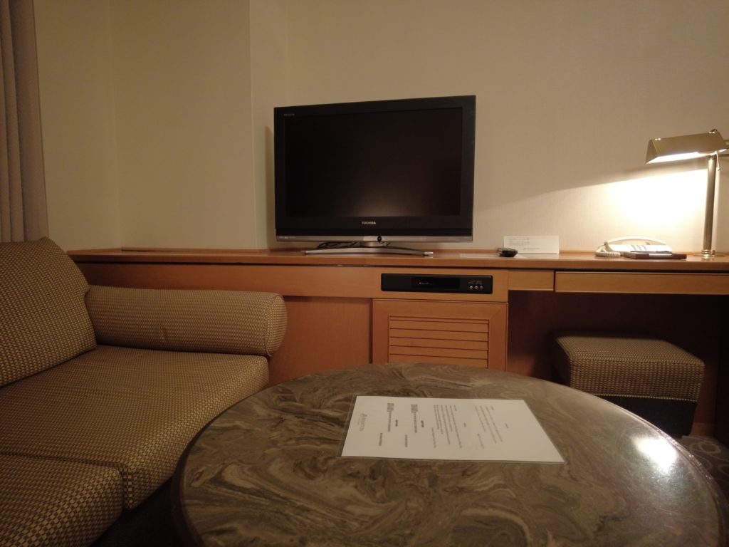 テレビは小さいがソファーの近くにある
